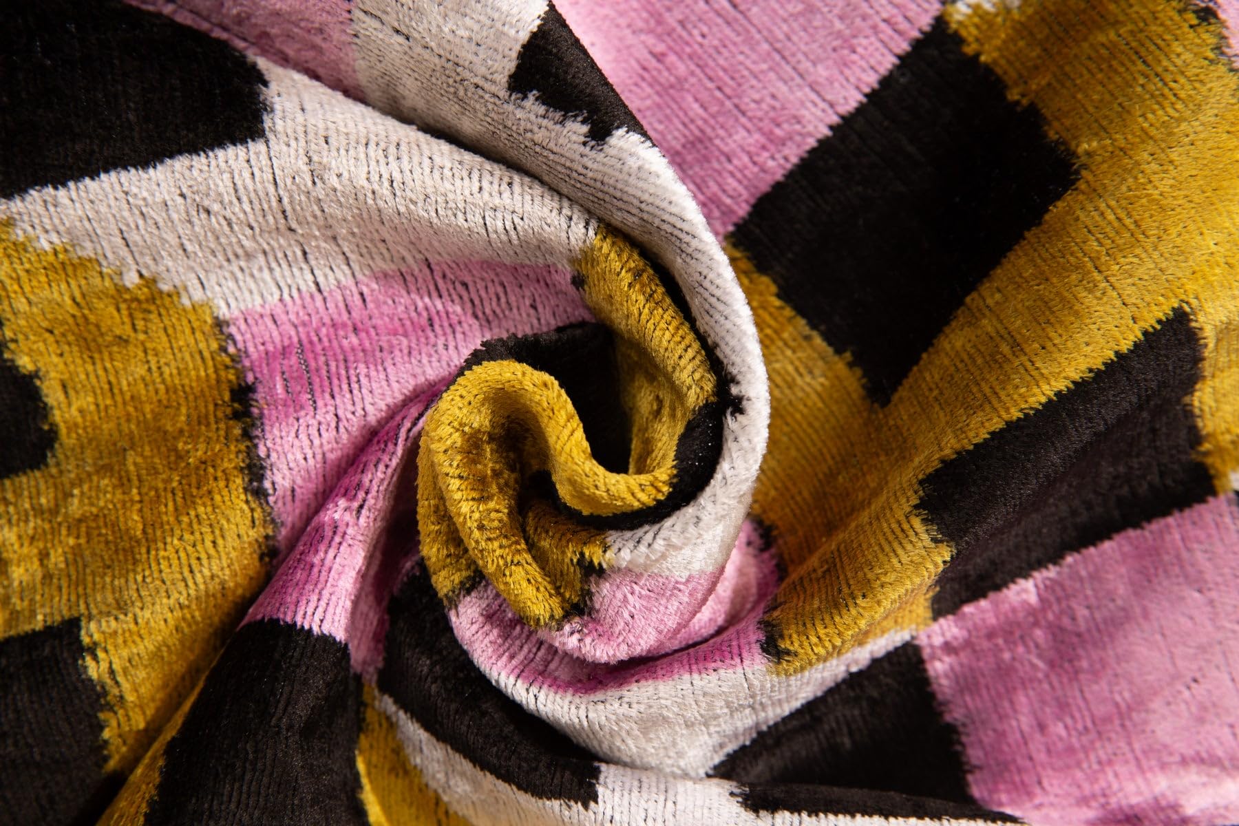 CANVELLO Handmade Velvet Throw Pillow with Pink, Gold, and Black Geometric Design 20x20-Inch Decorative Accent with Premium Down Feather Insert