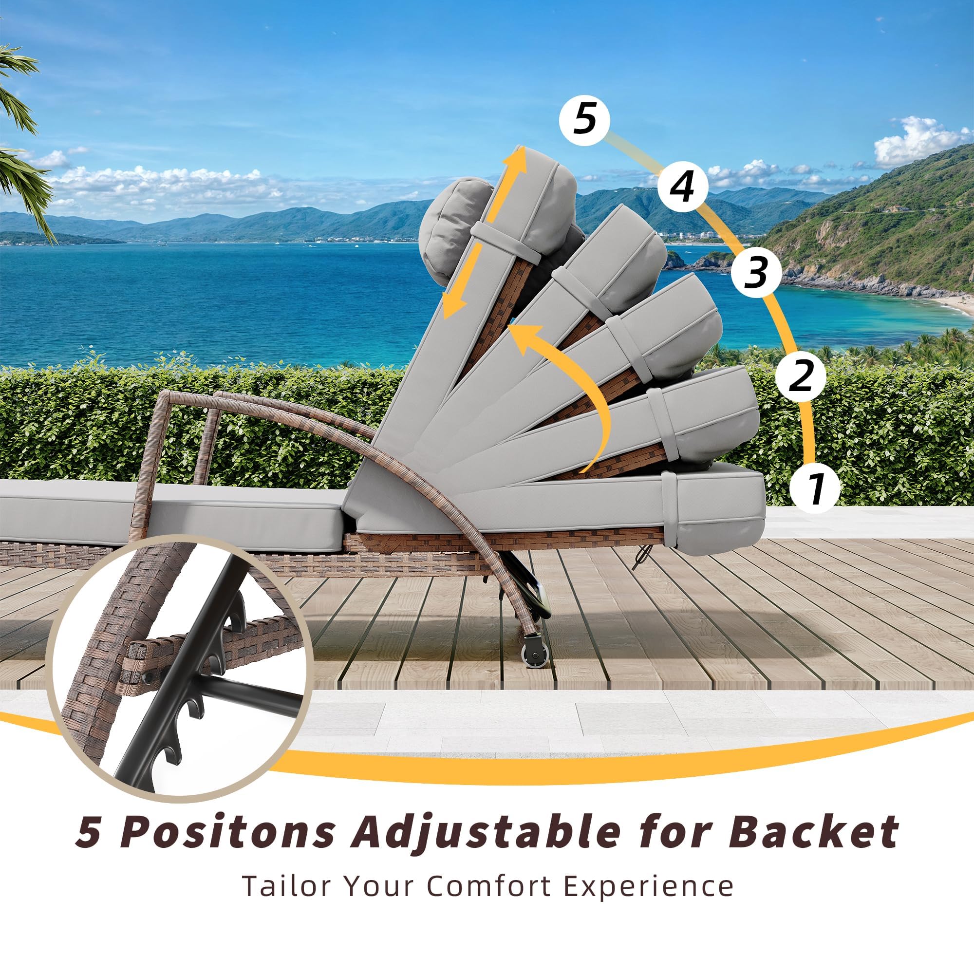 PE Rattan Chaise Lounge Chairs Set of 2