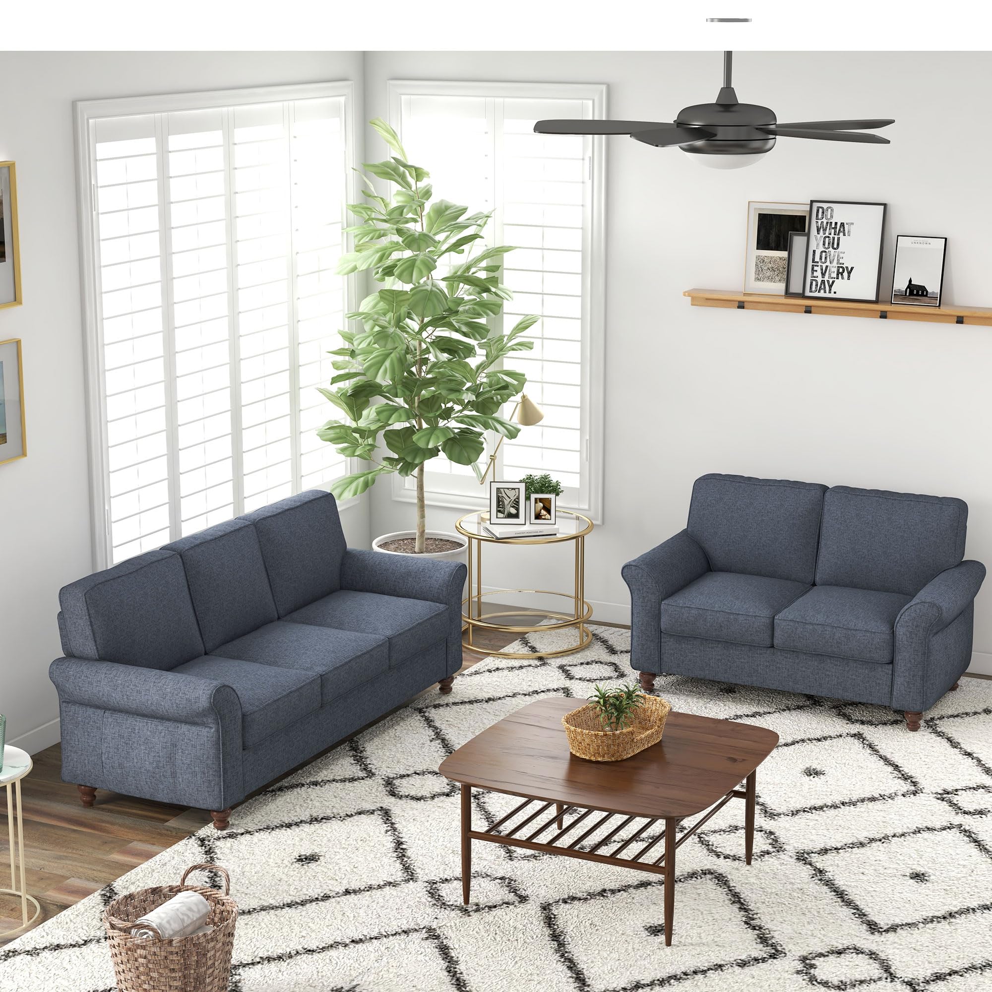 Modern 2-Seater Loveseat Sofa with Side Pockets
