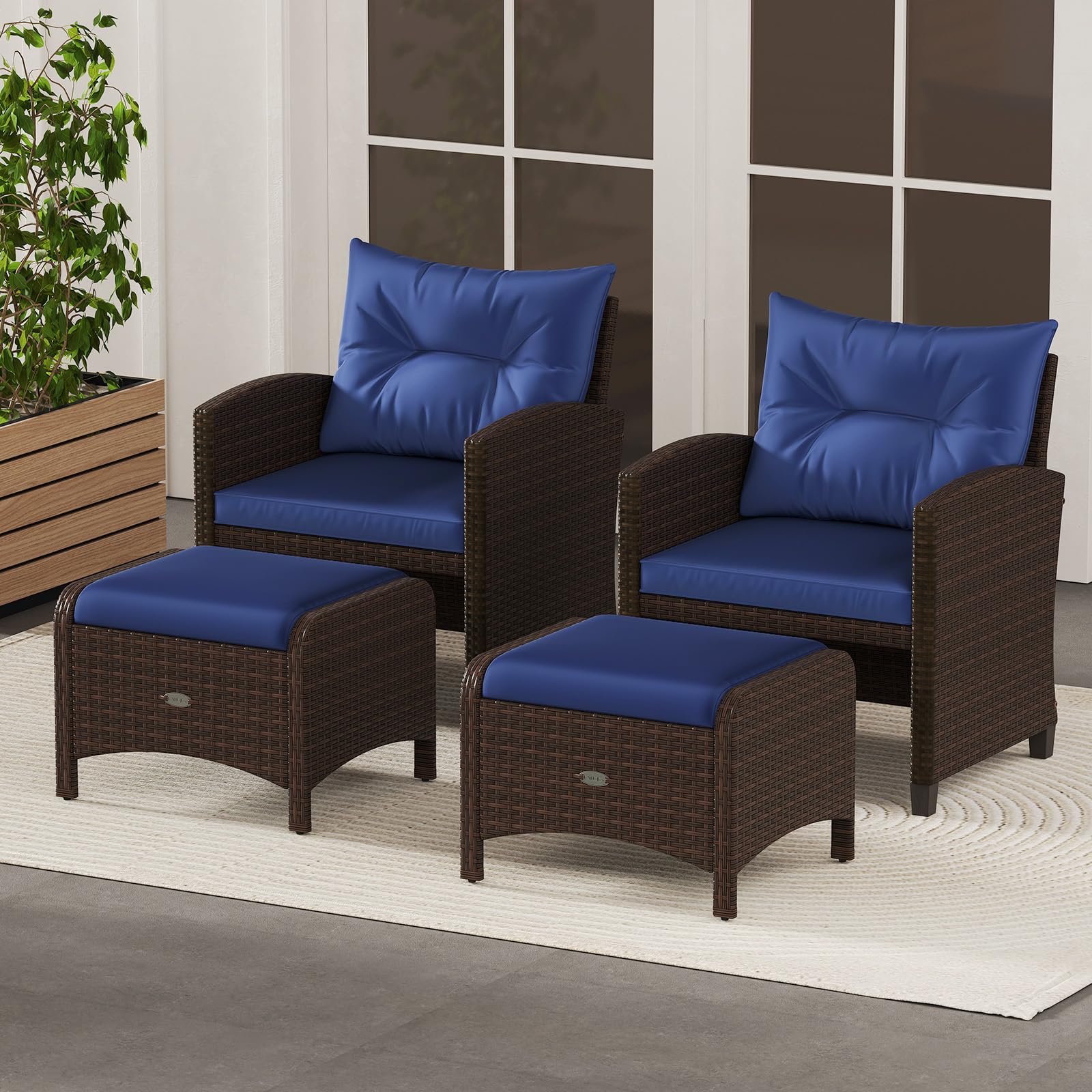 Outdoor PE Rattan Ottoman Set of 2