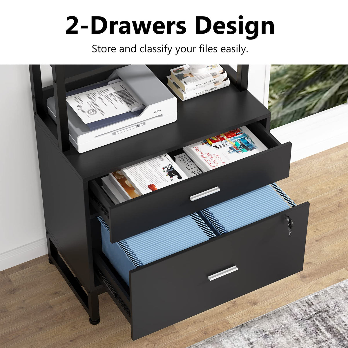 Locking File Cabinet with Bookshelf