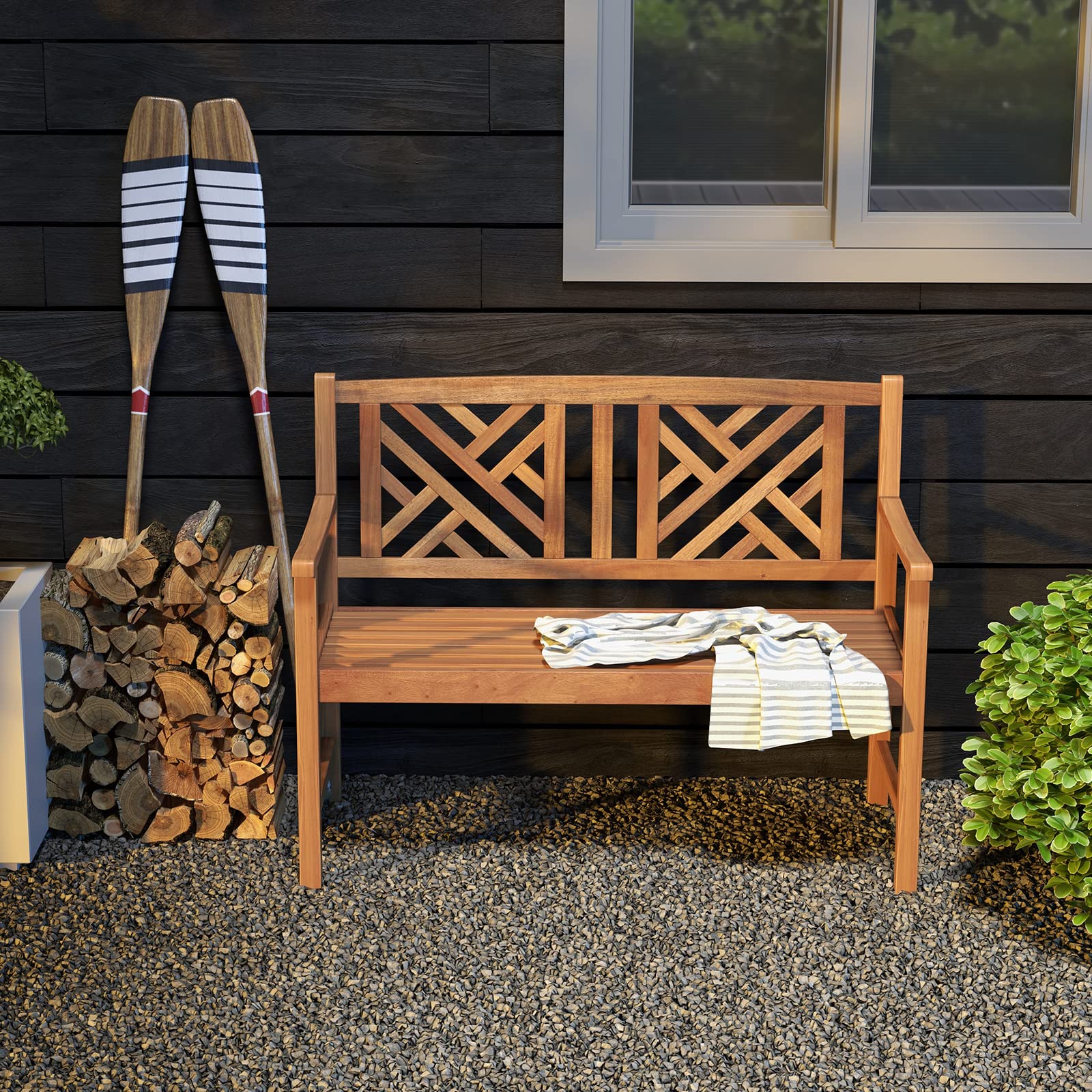 Acacia Wood Outdoor Bench – 2-Person Loveseat