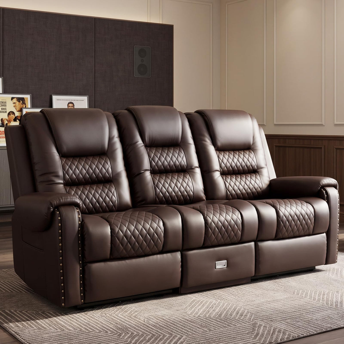 3 Seat Power Loveseat Recliner Sofa, Home Theater Seating with Massage Heat