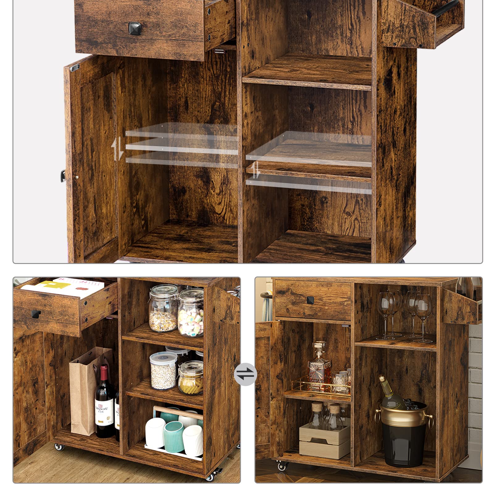 Rolling Kitchen Island Cart with Storage