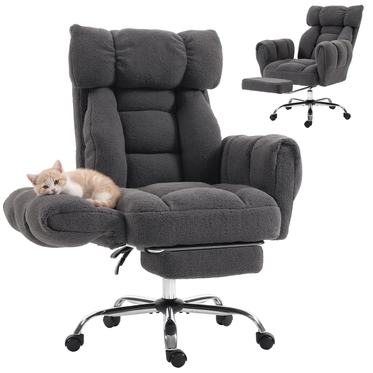 HOMCOM Criss Cross Office Chair with Flip-Up Armrests, Wide Seat, Dark Gray