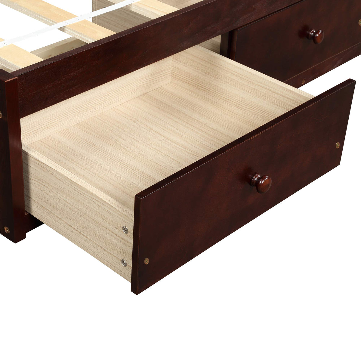 Merax Wood Bed Frame with 3 Drawers Twin Storge Day Bed with Wood Slat Support Space Saving Cherry