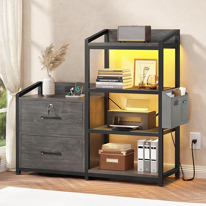 2-Drawer File Cabinet with Power Strip & LED Lights