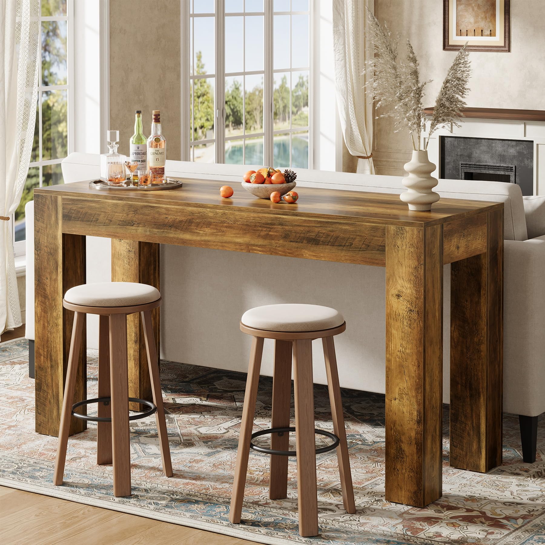 Tribesigns 63" Long Bar Table, Wooden Counter Height Table with 4 Legs, Rectangular Pub Table for Kitchen, Home Bar & Living Room, Rustic Brown (Rustic Brown)