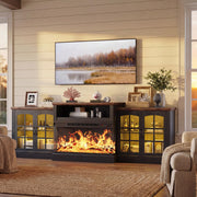 97" Farmhouse Fireplace TV Stand with 36" 3-Sided Glass Electric Fireplace