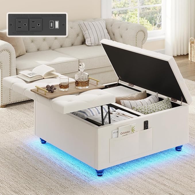 LED Storage Ottoman with Charging Station
