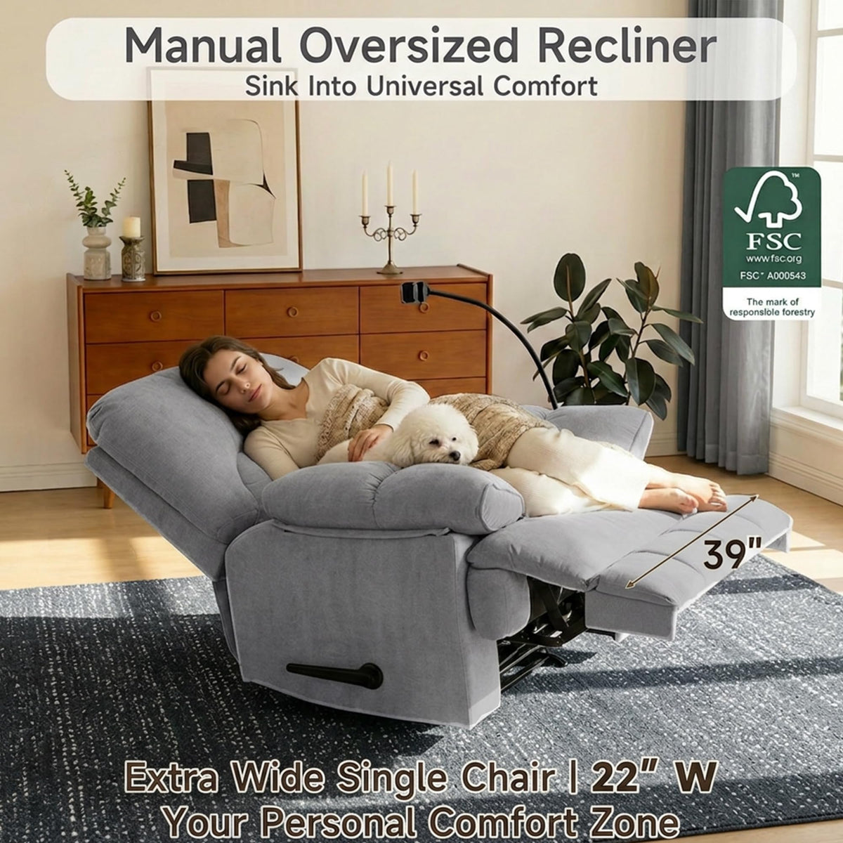 Oversized Chenille Manual Recliner