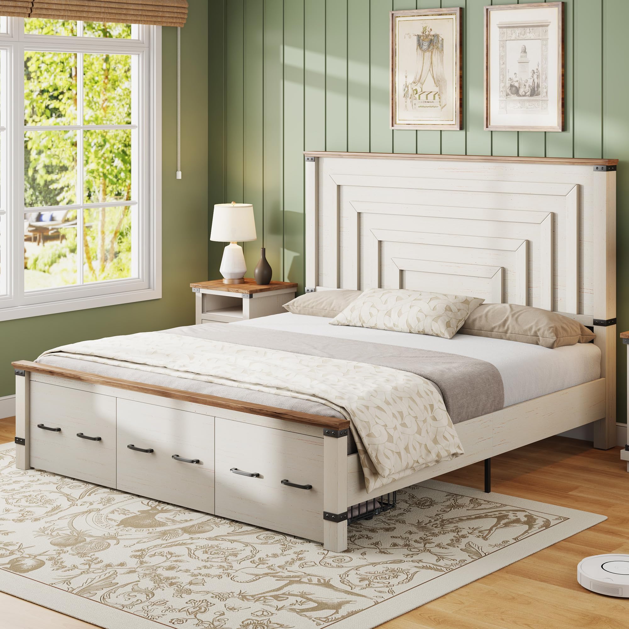 5-Piece Farmhouse Bedroom Set with Charging Nightstands