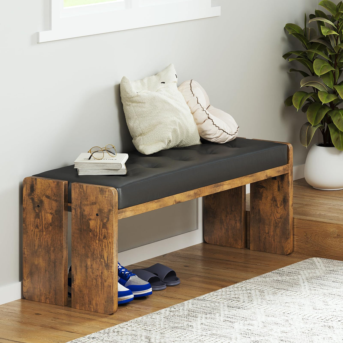 Faux Leather Upholstered Dining Bench