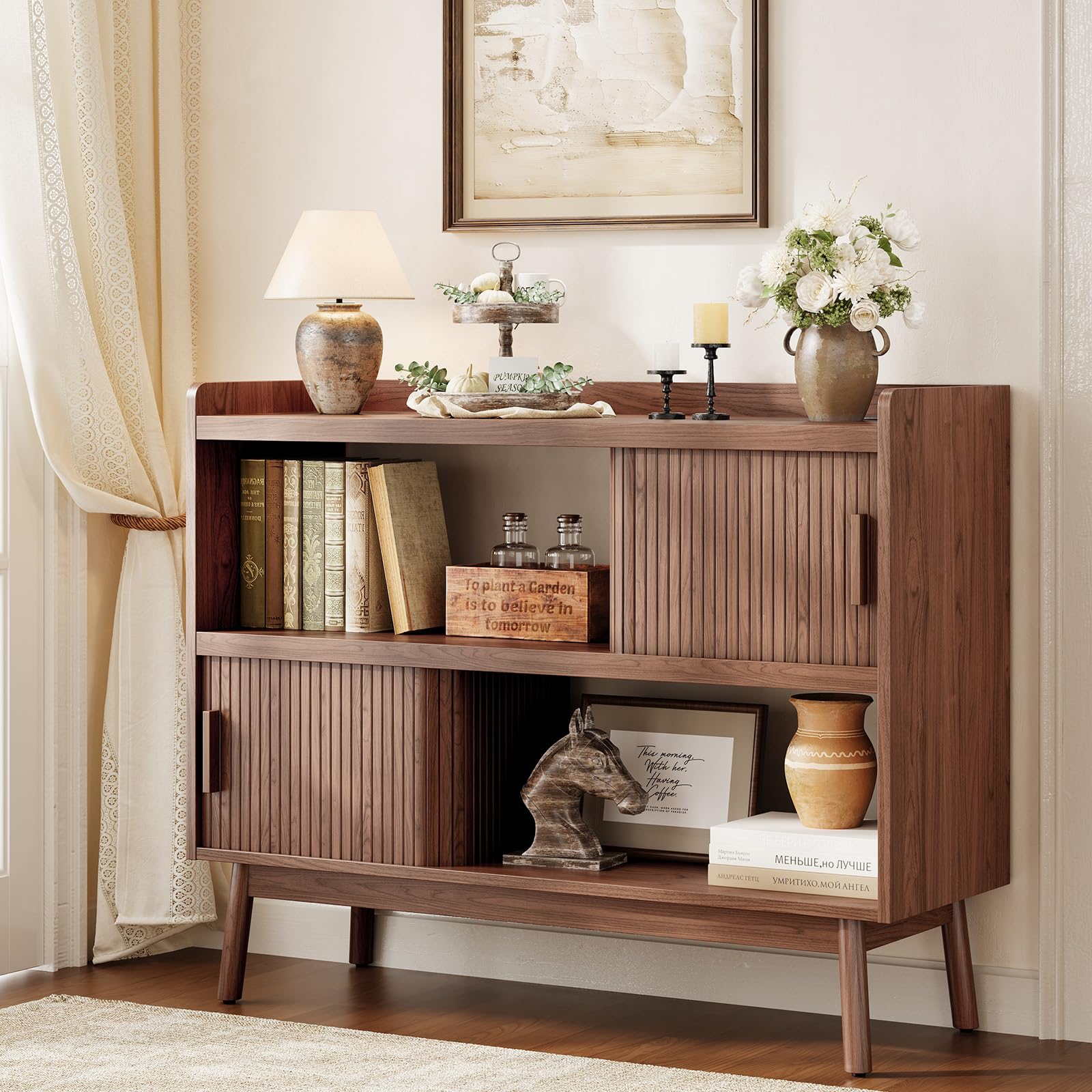 44" Sideboard Buffet Cabinet with Outlet & Sliding Doors