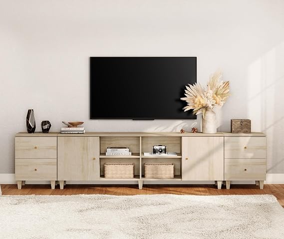 3-in-1 TV Stand with Doors & Charging Station, 105"
