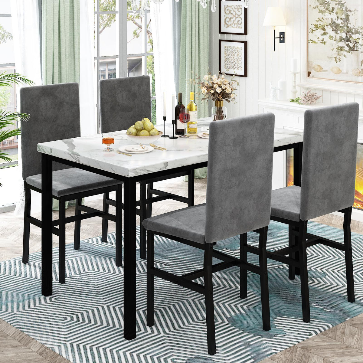 5-Piece Faux Marble Dining Set