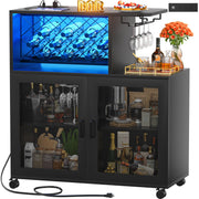 Wine Bar Cabinet with LED Light & Power Outlets