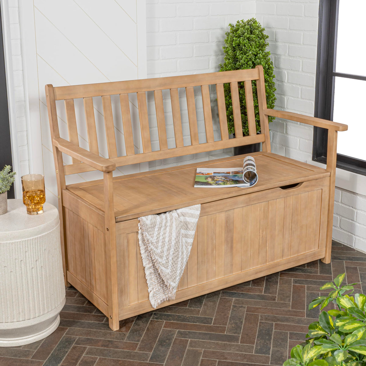 Acacia Wood Storage Bench