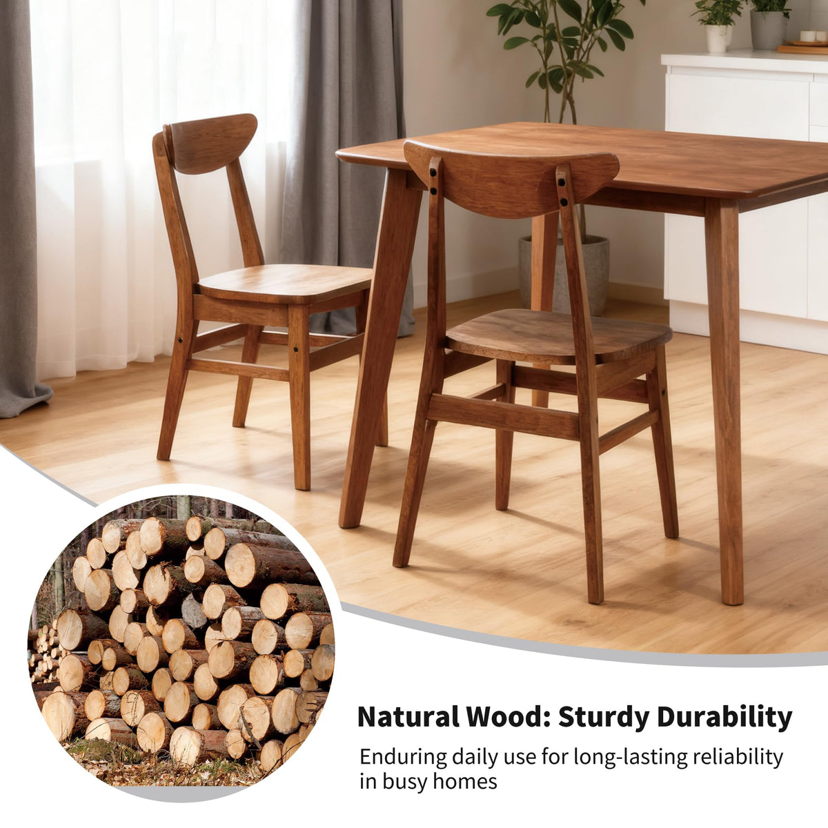 DUHOME Wood Dining Table Set for 4, 43.3" Solid Wood Kitchen Table & 4 Curved Back Support Chairs, Farmhouse Natural Kitchen Table and Chairs for Small Apartment, Dining Room Kitchen