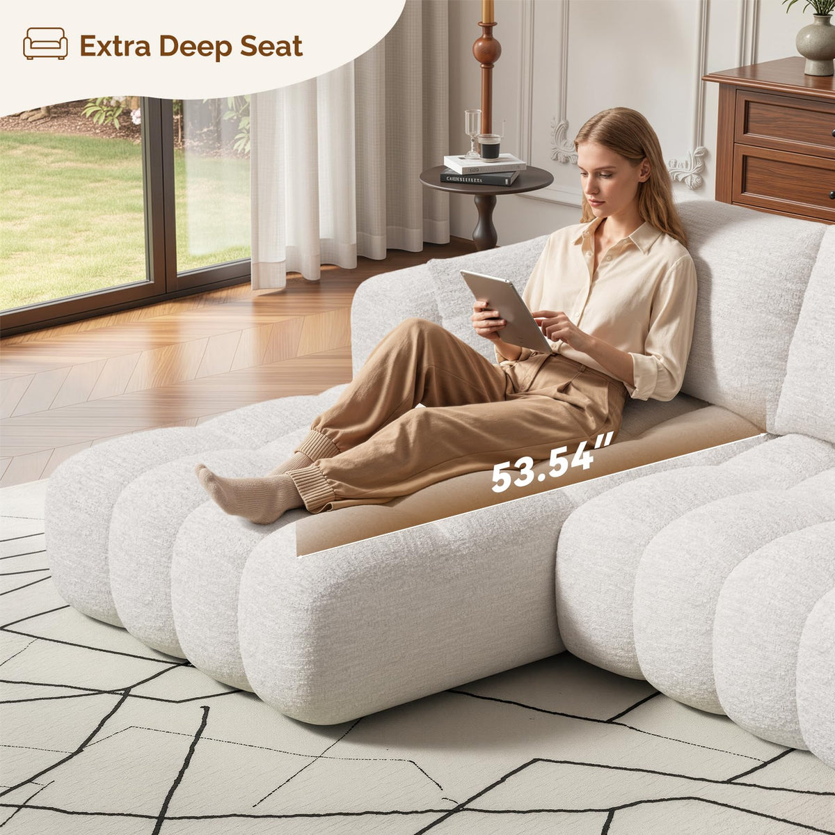 108” Boneless Couch, Cloud Couch with L-Shape Chaise, Modular Sectional Sofa with Oversized Deep Seat,Couch for Living Room Bedroom,No Assembly Required,White