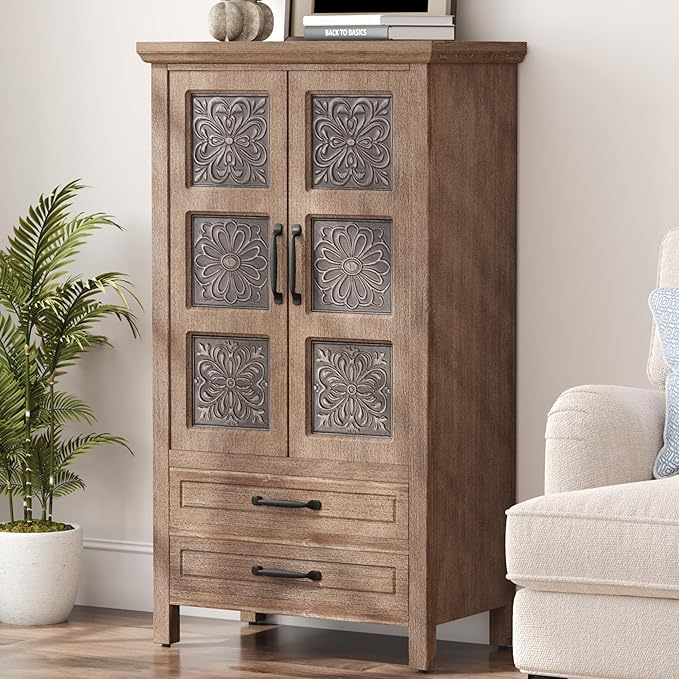 Vintage Wood Storage Cabinet with Drawers
