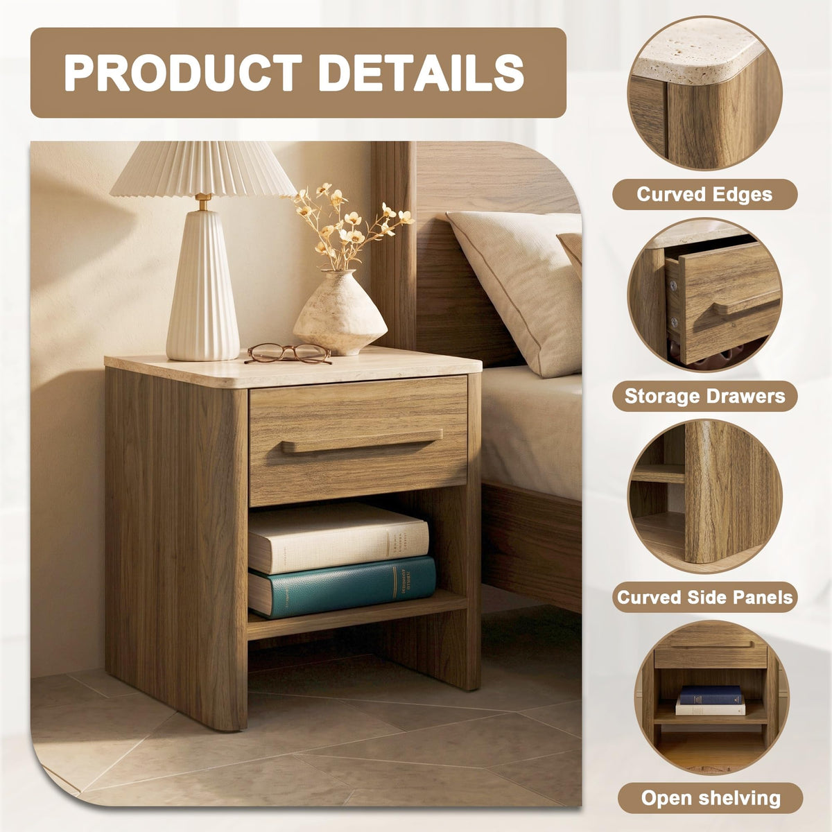 Walnut Nightstand with Drawer