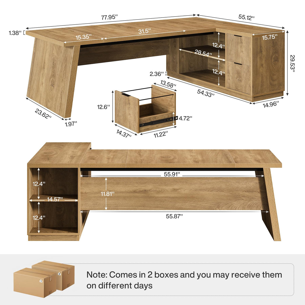 L-Shaped Executive Desk with Drawers