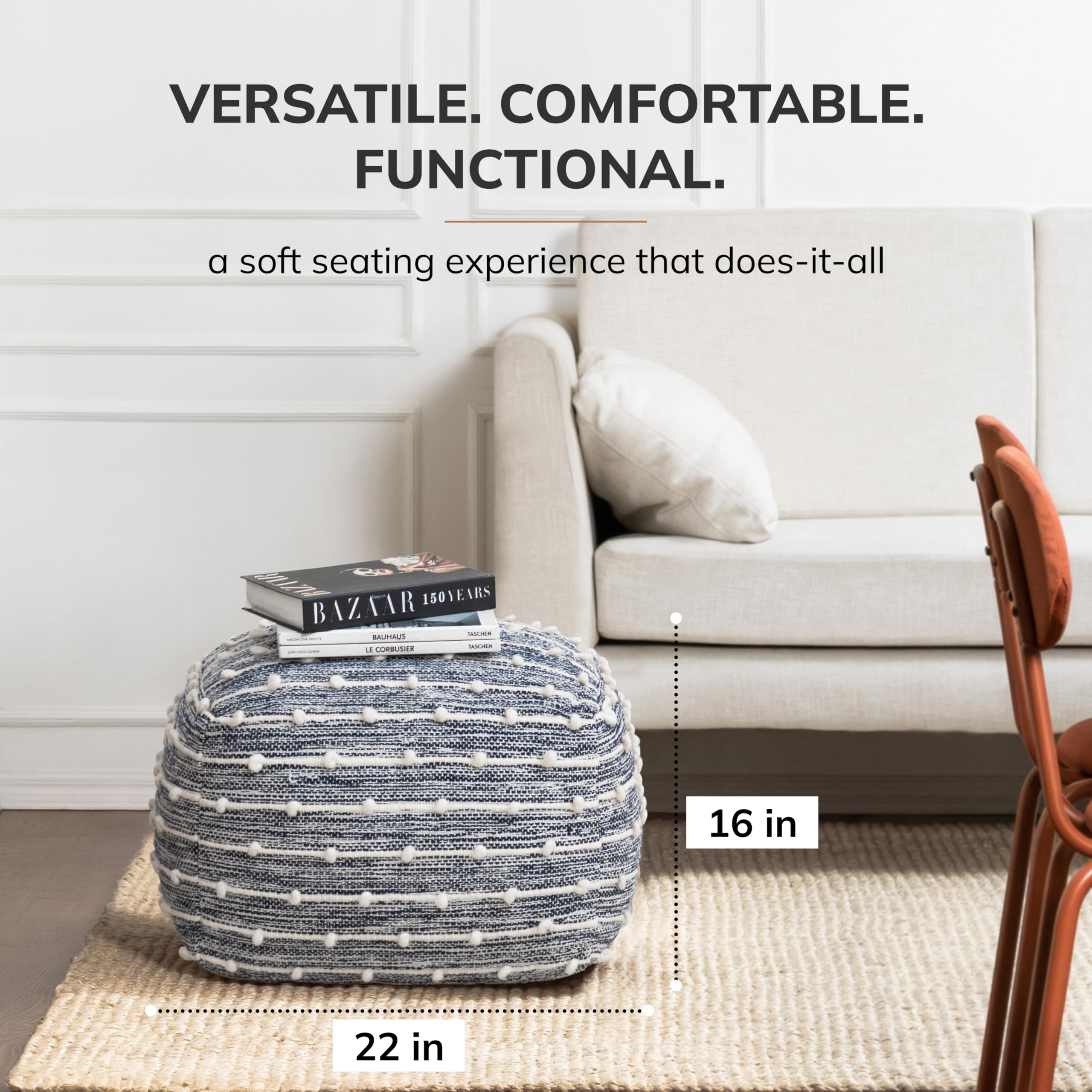 Anji Mountain Pouf Ottoman Foot Rest, Handmade Ottoman Pouf, Comfortable Foot Stool, Decorative Floor Seating for Living Room Decor, Bedroom & Home Décor Accent - Malibu