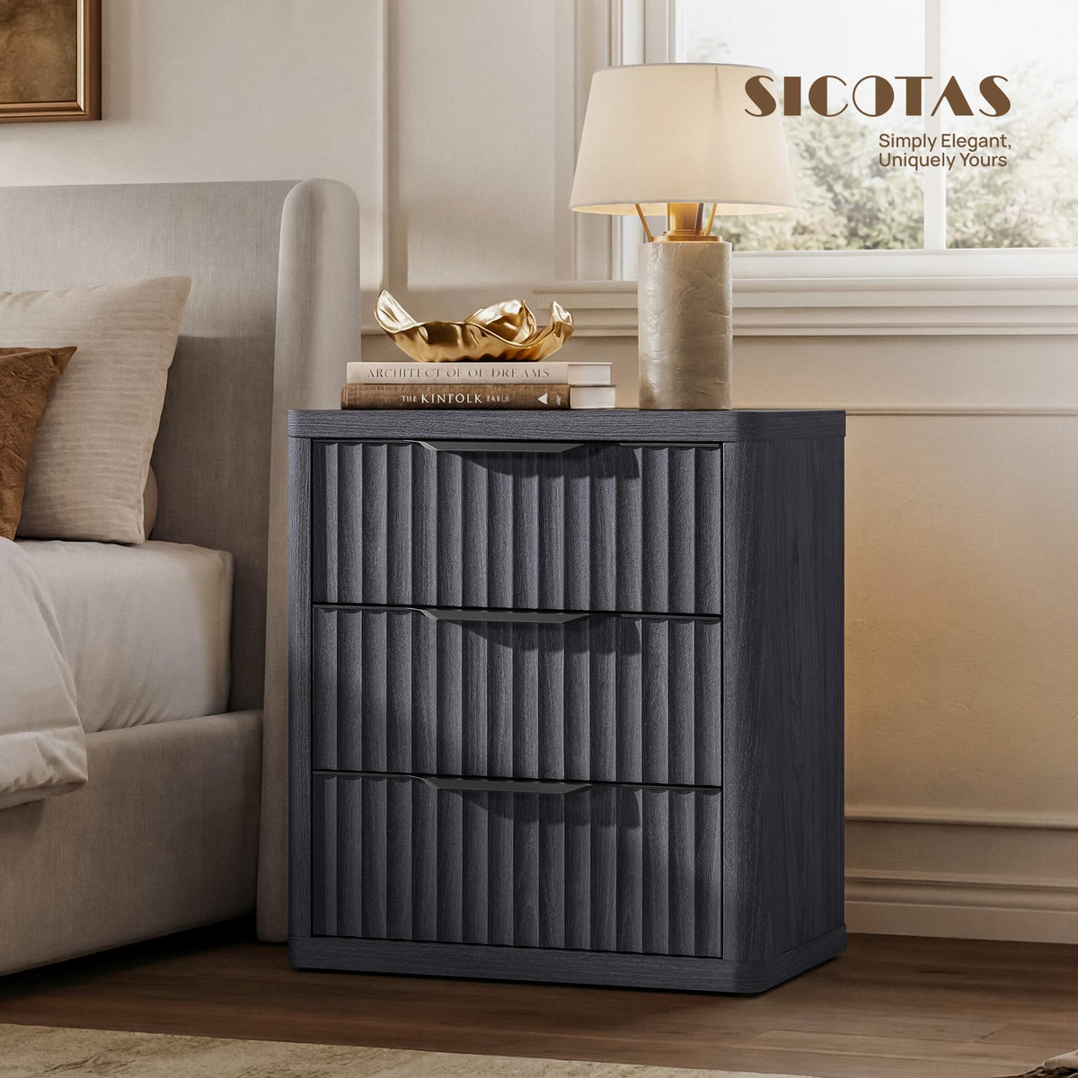 Fluted 3-Drawer Nightstands, Set of 2