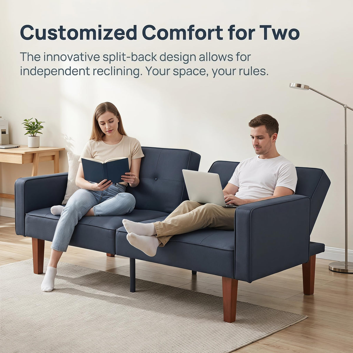 Topcomfy Convertible Futon Sofa Bed, Tufted Upholstered Loveseat Couch