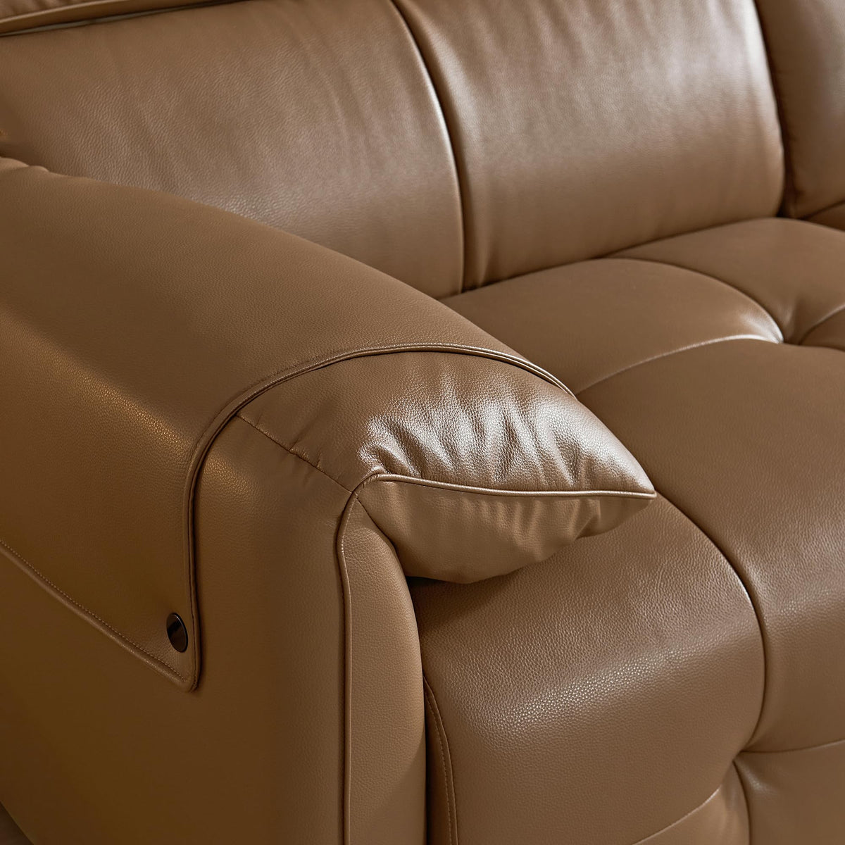 Genuine Leather Sofa with Adjustable Headrests, 122" Modern Modular Sectional Couch with Drop-Down Cup Holder Console, 3-Seater Leather Couches with Solid Wood Frame for Living Room, Office, Brown