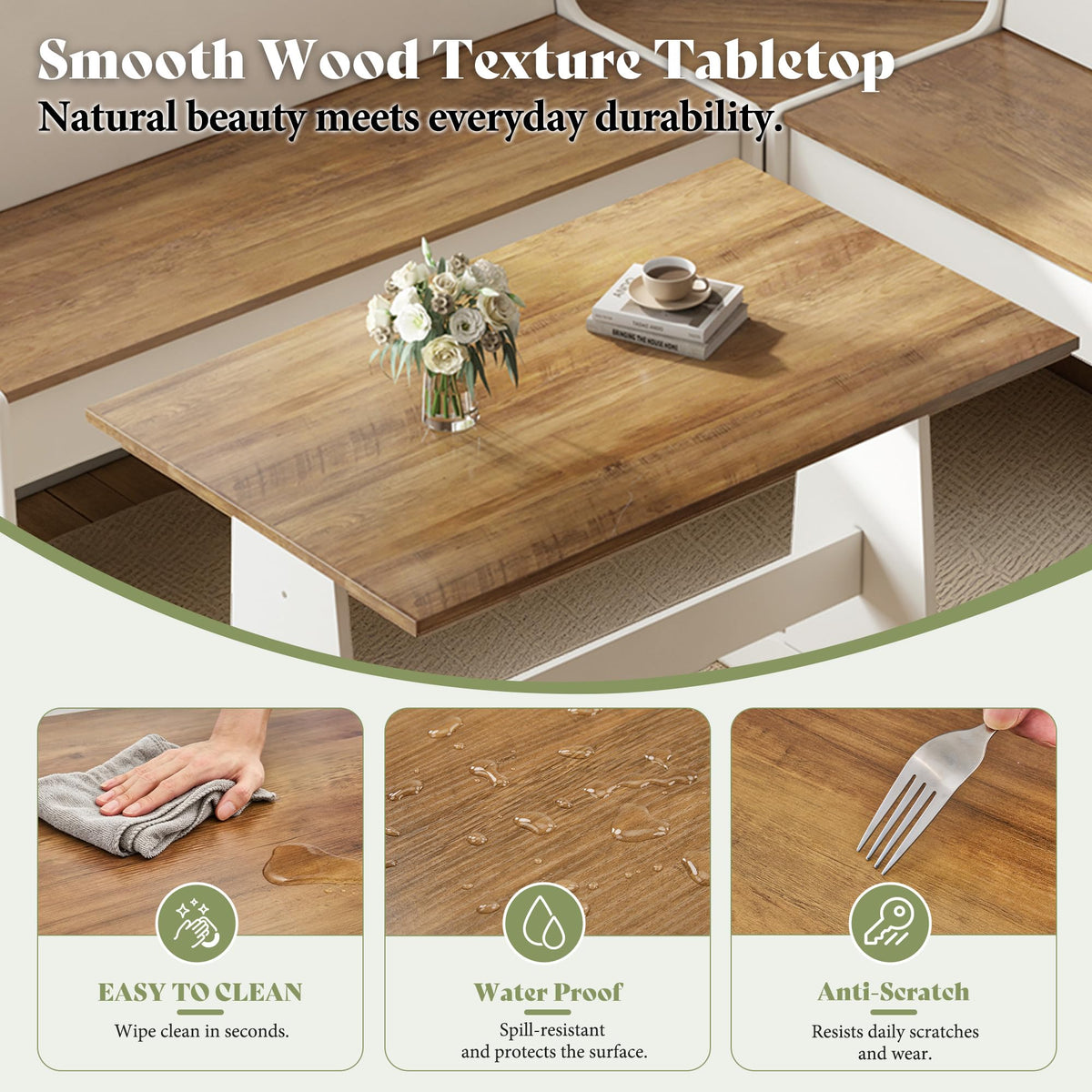 AMERLIFE 3-Piece Corner Dining Set with Hidden Storage, White & Barnwood