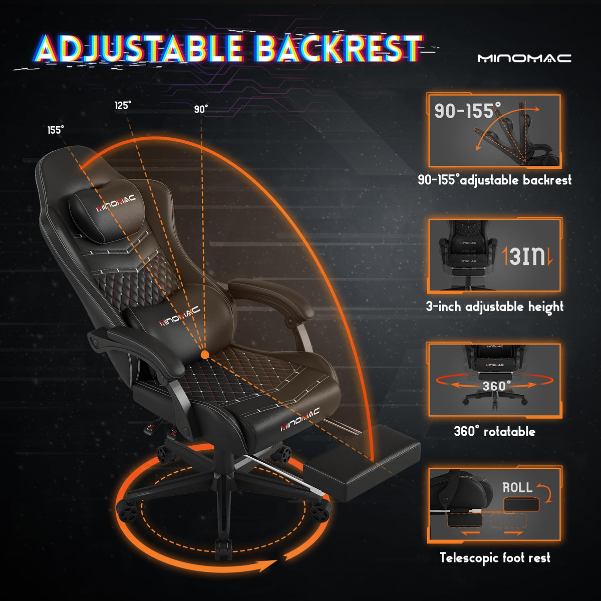 Black Gaming Chair with Footrest