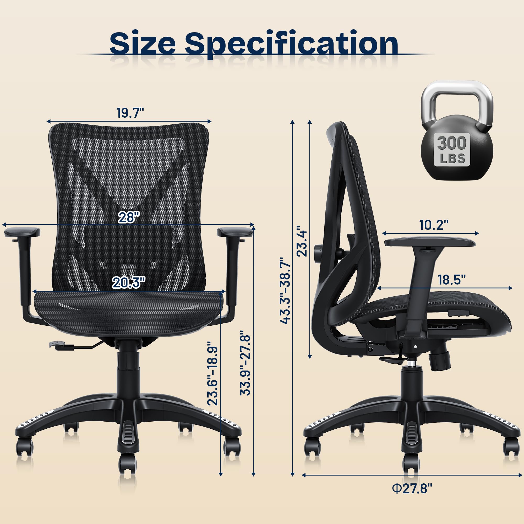 Ergonomic Mesh Office Chair with Lumbar Support & 3D Armrests