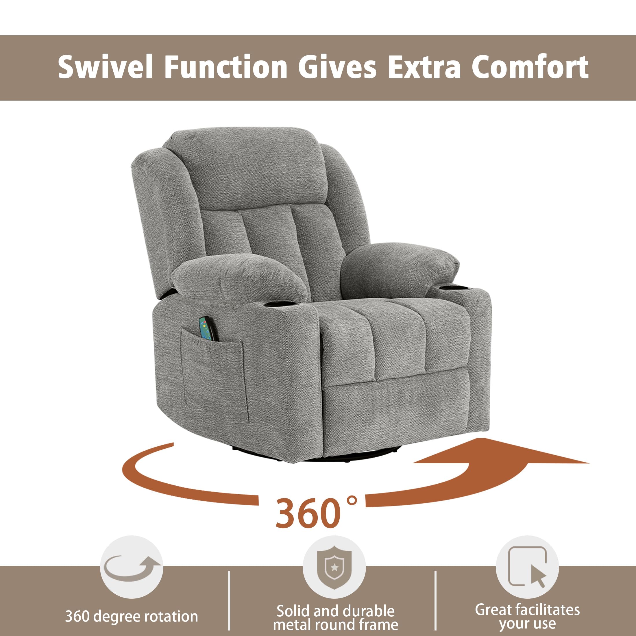 Rocker Swivel Recliner Chair with Massage & Heat