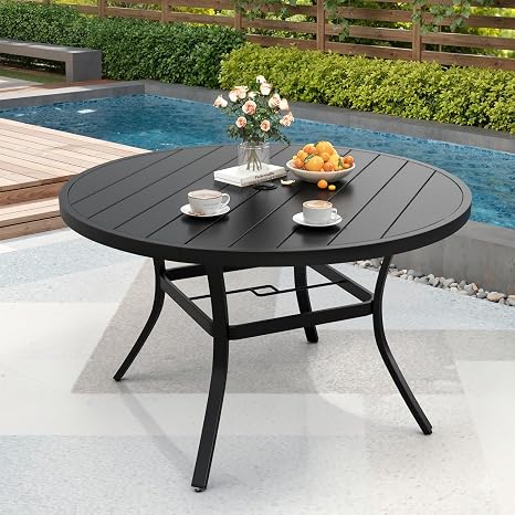 Outdoor Metal Patio Dining Table with Umbrella Hole
