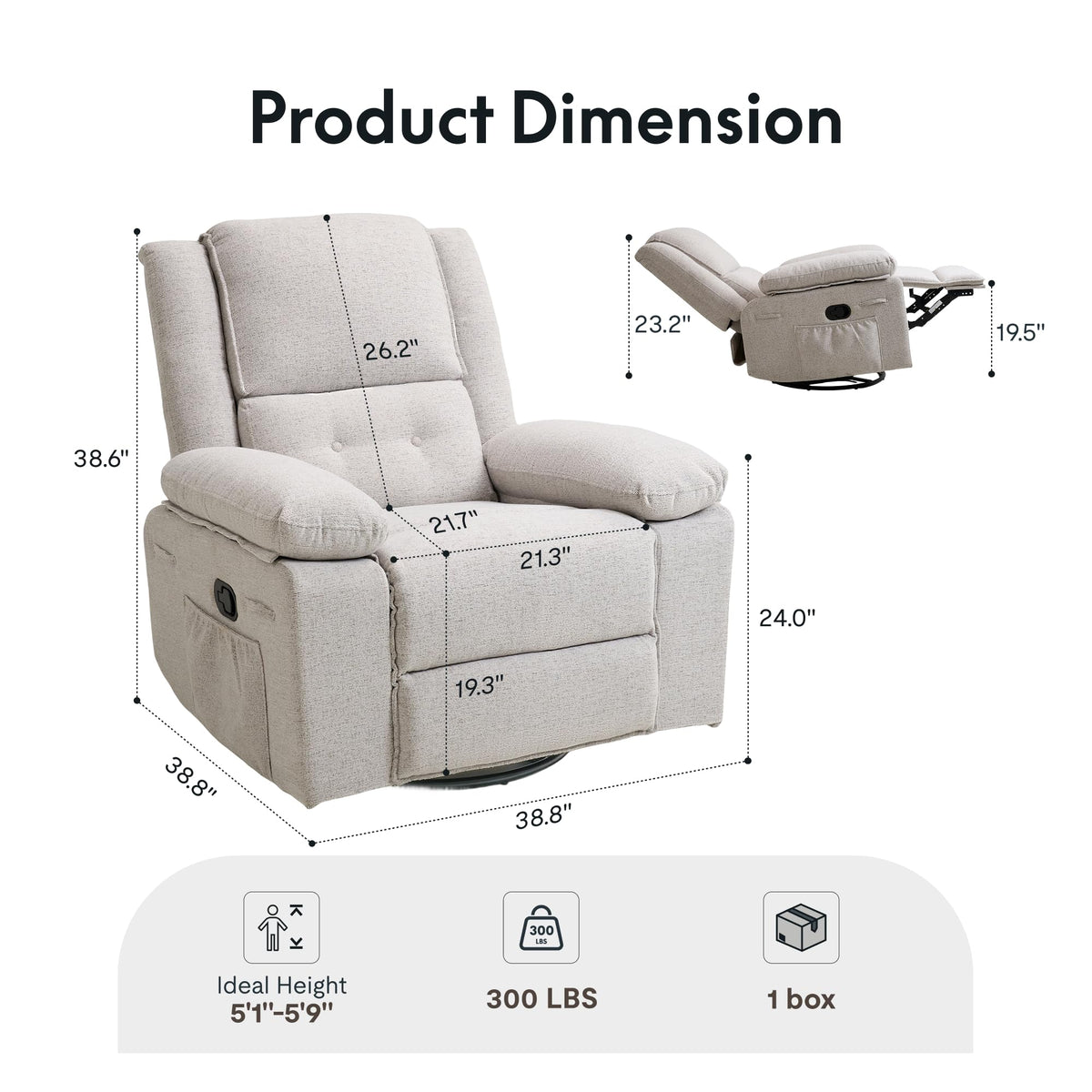 FLEXISPOT XRC2 360° Swivel Nursery Rocking Recliner with Massage & Heat