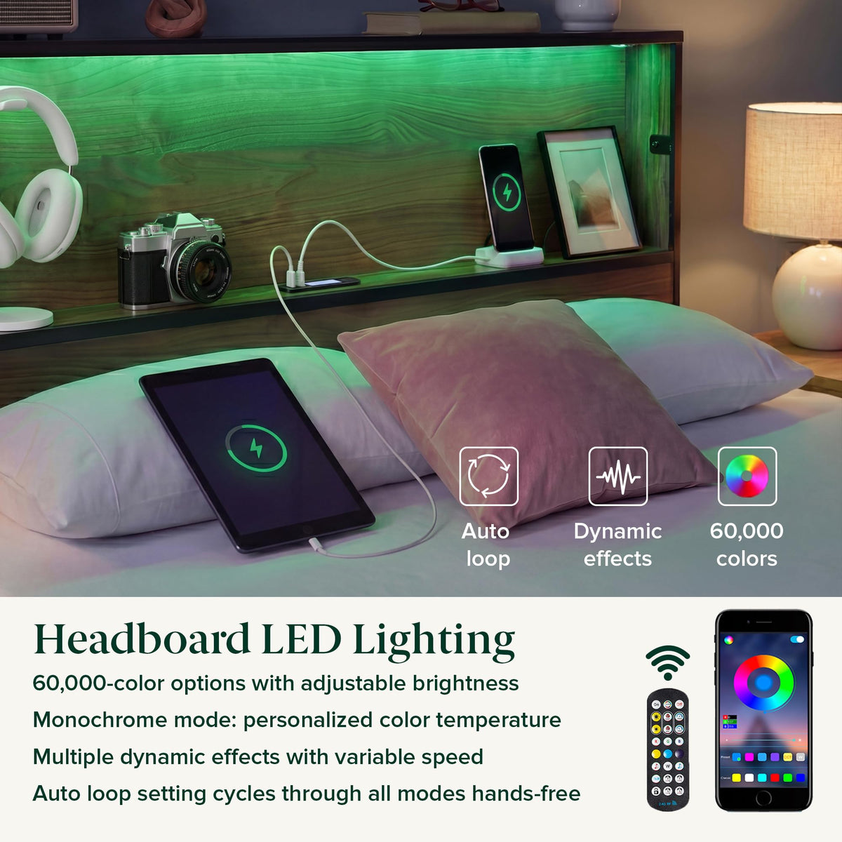 Zinus Kai Platform Bed Frame, RGB LED Lights, USB Charging Station, Twin