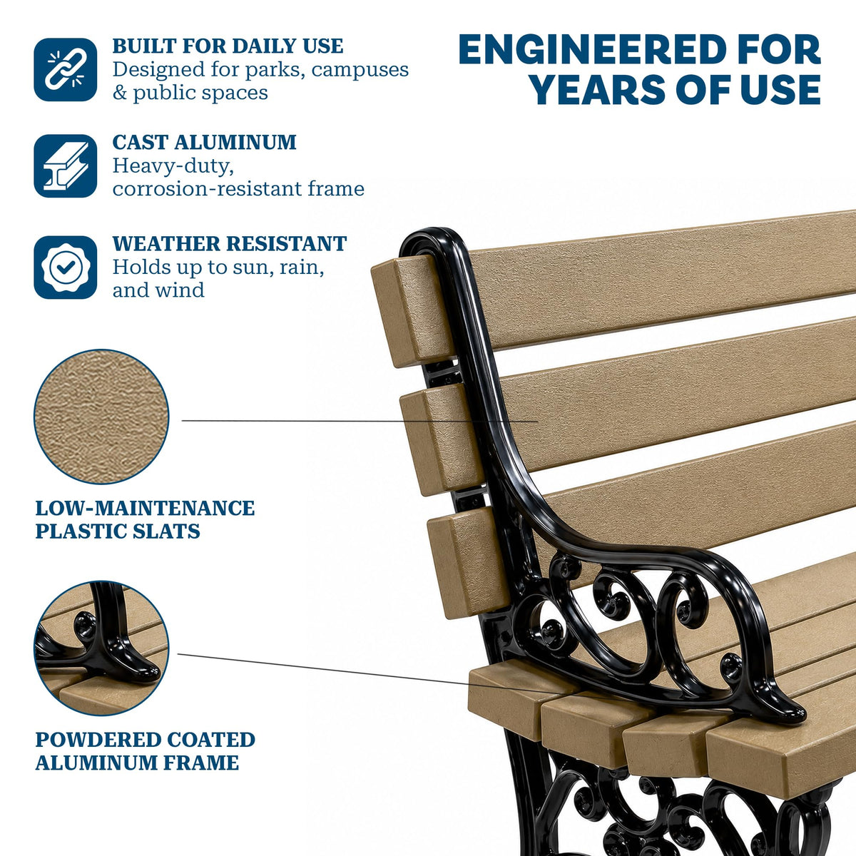 Barco Products Georgetown 6 Ft Outdoor Park Bench with Arms, Cedar