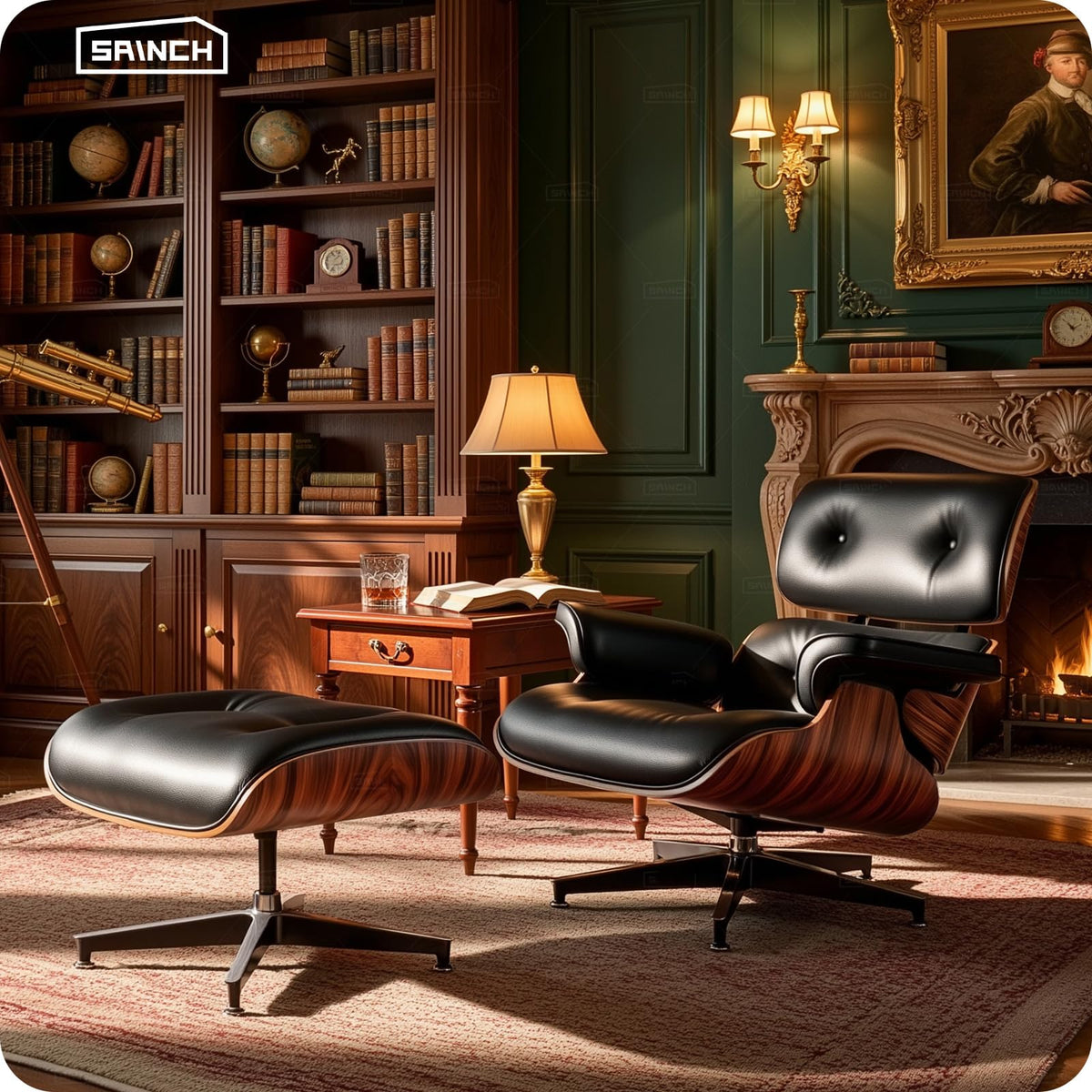 SAINCH Tumbled Top-Grain Cowhide Leather Chaise Lounge Chair with Ottoman
