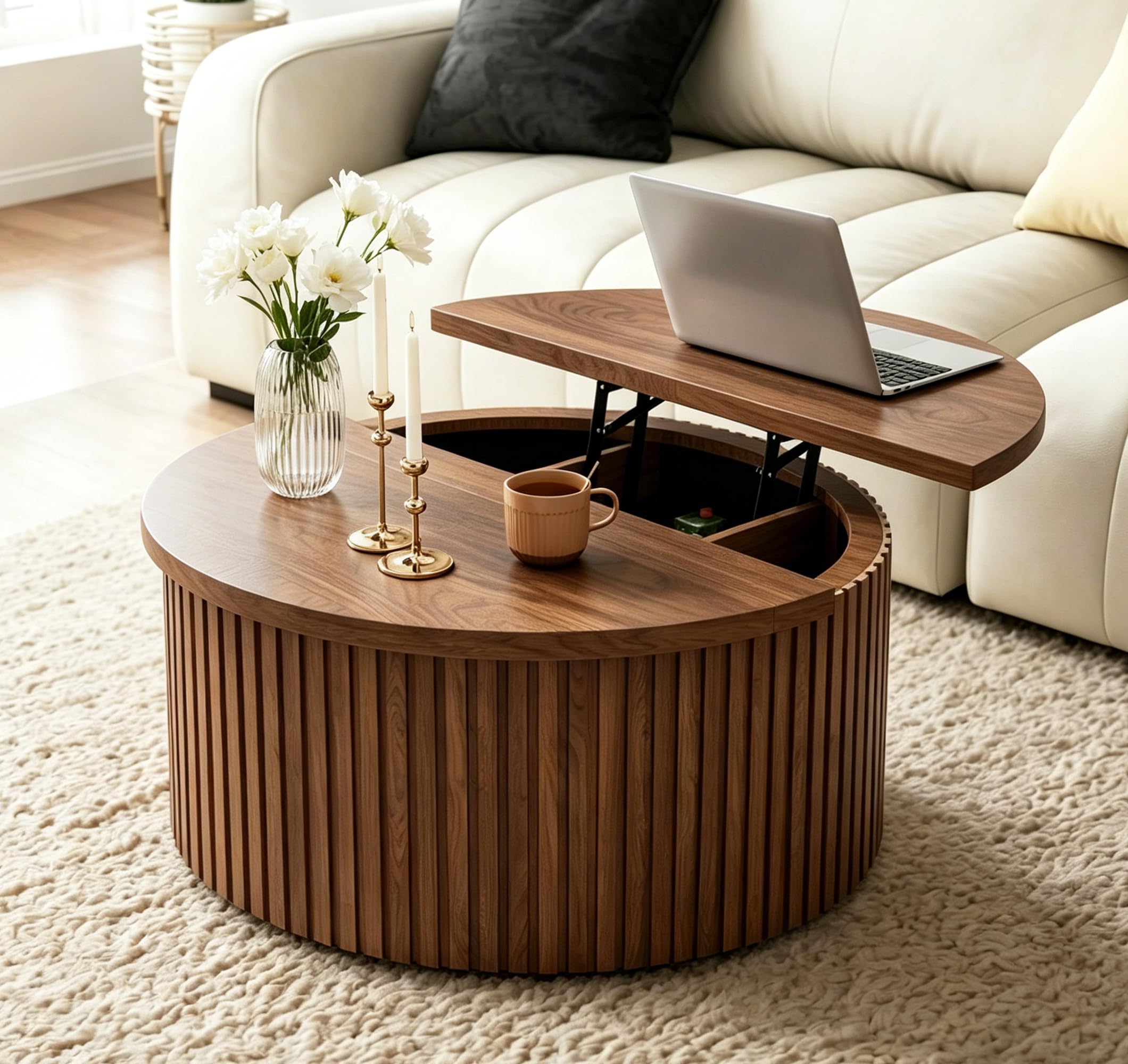 Round Lift Top Coffee Table with Storage