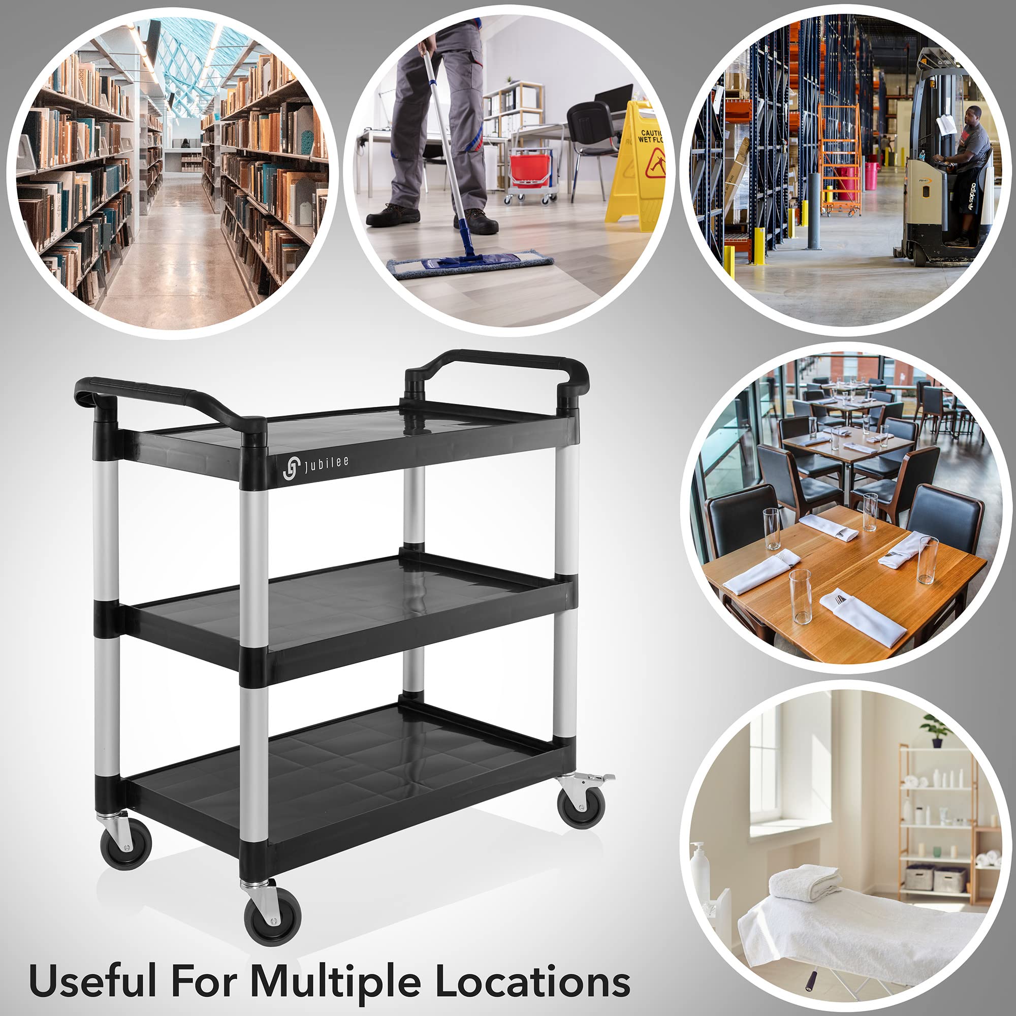 Jubilee Heavy-Duty 3-Tier Utility Service Cart with Wheels, 40.25" x 38.5"