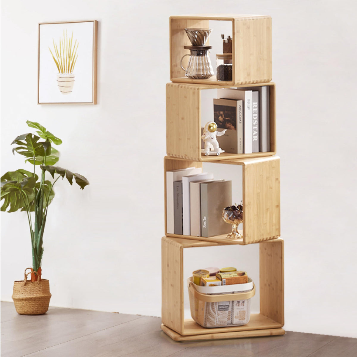 4-Tier Rotating Bamboo Bookshelf