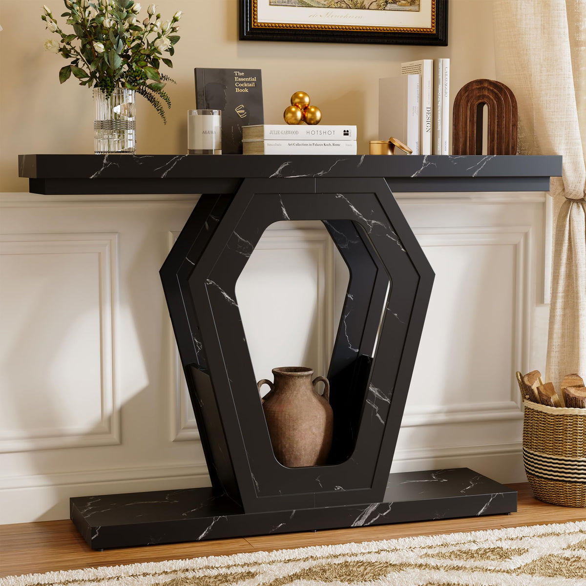 Black Marble-Look Console Table
