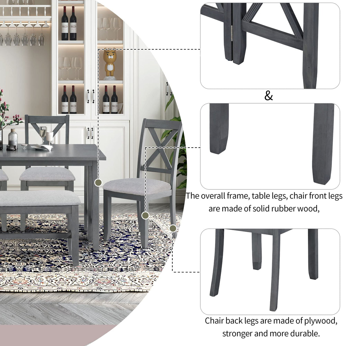 6-Piece Folding Dining Set with Bench
