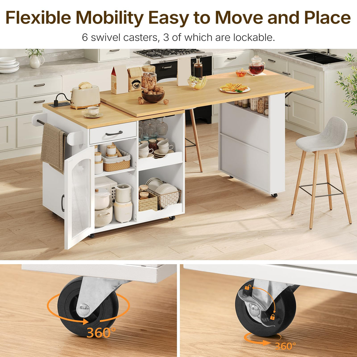 Rolling Kitchen Island with Swivel Tabletop