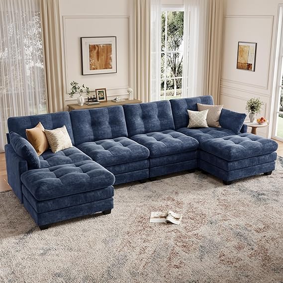 Modular Sectional Sofa with 2 Movable Ottomans