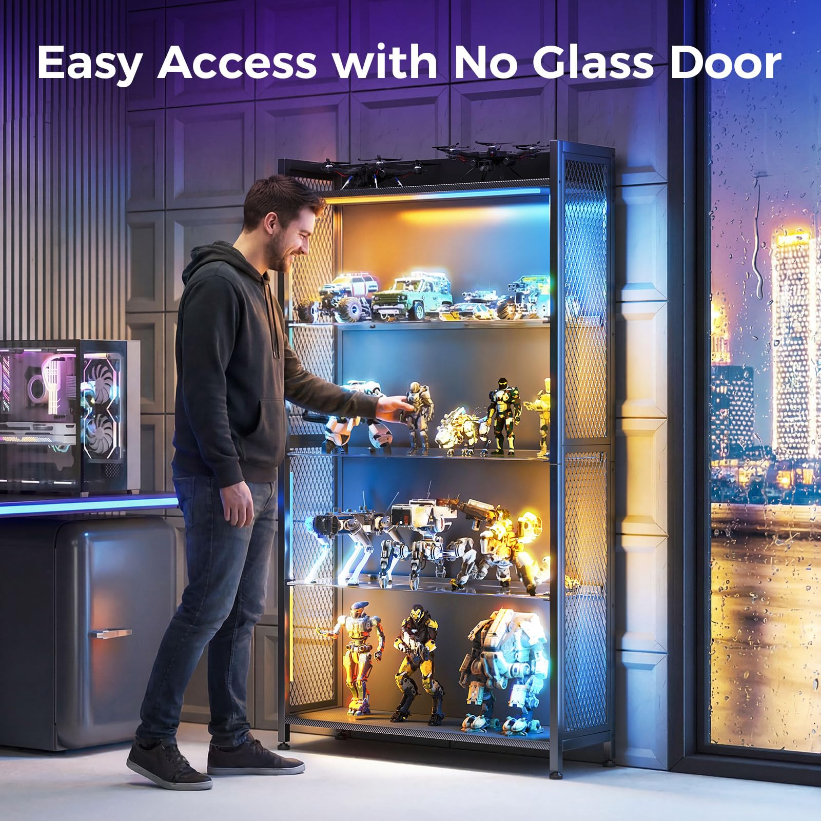 5-Shelf Display Cabinet with RGB LED Lights & Glass Shelves