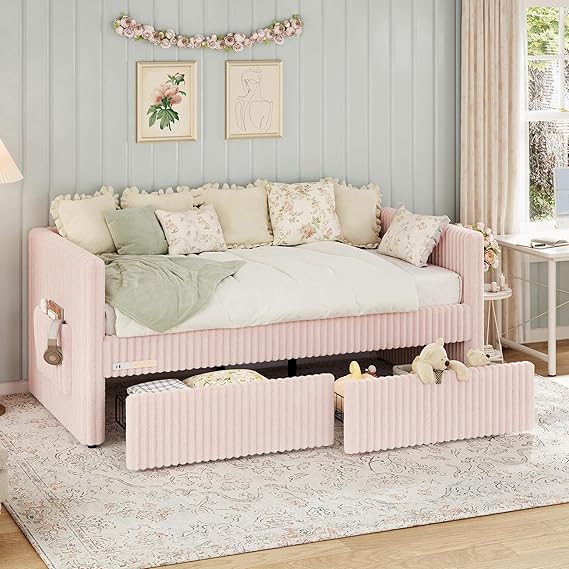 Twin Corduroy Daybed with Storage & Charging