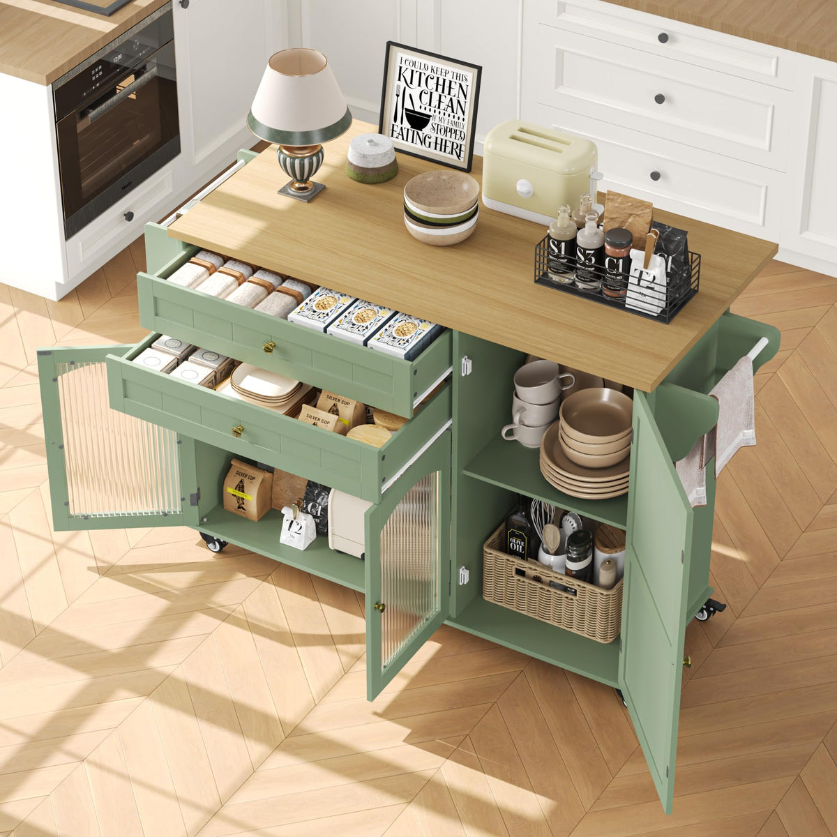 Green Rolling Kitchen Island
